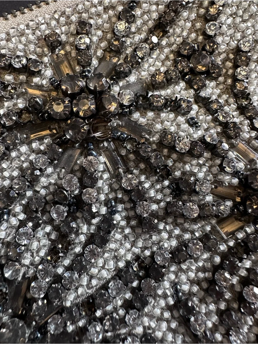G-LISH Silver Rhinestone Beaded Evening Clutch Crossbody | Crystal Starburst